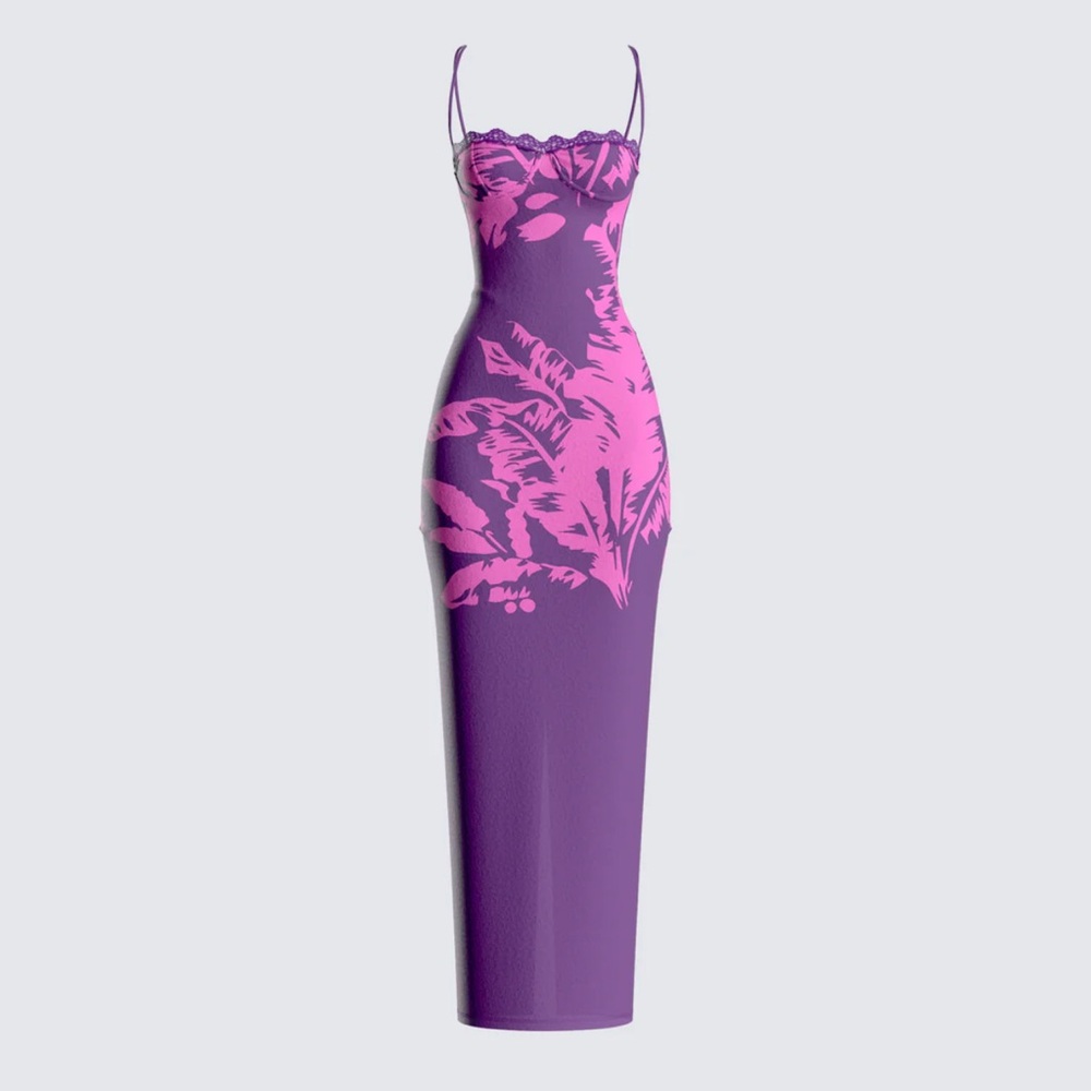 Finesse. Nessa Floral Print Maxi Dress. Size: Small. Pink and Purple